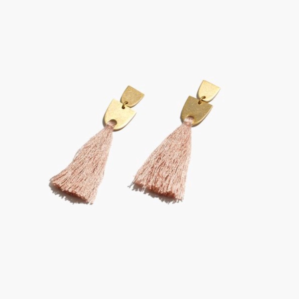 new! madewell pink fringe tassel earrings gold